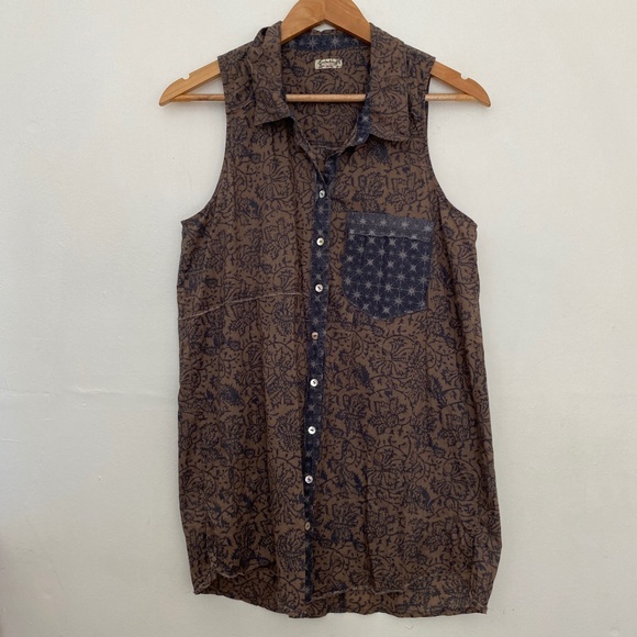 Free People Intimately Brown Patterned Button Down Vest Tunic - Picture 1 of 4